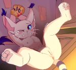  absurd_res accidental_exposure anime_style anthro anus_focus bandai_namco bodily_fluids close-up digimon digimon_(species) disgusted_expression eyes_closed felid feline female gatomon genital_close-up hi_res mammal nipples paws pussy_close-up solo spread_legs spreading tears uvfox 