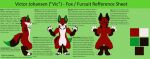  2018 anthro artist_name black_ears black_nose black_sclera canid canine clothing color_swatch costume digitigrade english_text fox front_view fur fursuit gloves_(marking) green_background green_eyes green_inner_ear green_tail_tip leg_markings male mammal markings model_sheet rear_view red_body red_fur side_view simple_background socks_(marking) solo text url victor_johansen viola_bat 