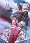  4girls amatsukaze_(kancolle) binoculars black_hair black_panties blonde_hair blue_sky brown_eyes dress elbow_gloves garter_straps gloves gradient_hair grey_hair hair_tubes hairband hat highleg highleg_panties highres kantai_collection long_hair multicolored_hair multiple_girls neckerchief open_mouth osananajimi_neko panties pantyhose reeds sailor_dress school_uniform serafuku shimakaze_(kancolle) short_hair short_hair_with_long_locks skirt sky smokestack_hair_ornament striped striped_thighhighs thighhighs tokitsukaze_(kancolle) two_side_up underwear white_gloves yellow_neckerchief yukikaze_(kancolle) 