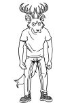  anthro antlers beastars canid canine canis clothing deer fan_character footwear funny_face fur hi_res horn humor hybrid ibuki_ii_(greatlizardwizard) male mammal monochrome shoes solo student sunny_frostwolf wolf 