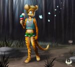  anthro bottomwear clothing crop_top cutoffs daisy_dukes denim denim_clothing dessert dyson_(eldiman) eldiman felid food forest hotpants ice_cream male mammal pantherine plant shirt shorts solo tiger topwear tree young 