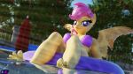  absurd_res anthro bikini blender_(software) breasts clothing equid equine feet female friendship_is_magic hasbro hi_res humanoid_feet looking_at_viewer mammal my_little_pony partially_submerged pegasus plantigrade pool_toy scootaloo_(mlp) shadowboltsfm solo swim_ring swimming_pool swimwear wings 