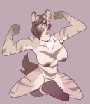  abs anthro balls biceps big_breasts breasts erection female flexing flexing_bicep genitals hair herm hi_res hyena intersex looking_at_viewer lynnsnowmew mammal mature_female muscular nude penis scar smile solo striped_body stripes 
