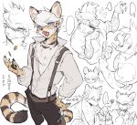 anthro belt blue_eyes brown_body brown_fur clothed clothing coin duo felid feline fish7163 fur gold_(metal) gold_coin hair hi_res male mammal open_clothing open_topwear serval sketch sketch_page striped_body striped_fur stripes suspenders tail tan_body tan_fur topwear white_hair 