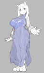  absurd_res anthro big_breasts bovid breasts caprine clothed clothing curvy_figure female fur hi_res iepelppa looking_at_viewer mammal red_eyes sheep smile solo toriel undertale_(series) white_body white_fur 