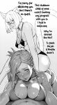  2girls adventurer_(ff14) animal_ears bikini blush bob_cut braid breast_focus breasts cat_ears cat_tail english_text f&#039;lhaminn_qesh final_fantasy final_fantasy_xiv glasses greyscale heavy_breathing jamjamstyle large_breasts minfilia_warde miqo&#039;te monochrome mother_and_daughter multiple_girls ponytail sitting sitting_on_person sweat swimsuit tail warrior_of_light_(ff14) 