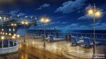  balcony bgstudioceleste blue_sky cloud cloudy_sky copyright_name horizon lamppost night night_sky no_humans ocean original railing scenery ship sky water watercraft wooden_floor 