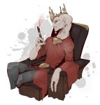  alien ambiguous_gender animal_humanoid blue_eyes clothed clothing crown halo_(series) headgear hi_res humanoid kredri microsoft not_furry prophet simple_background sitting smoking solo xbox_game_studios 