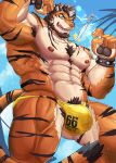  abs anthro armpit_hair biceps body_hair felid hi_res male mammal miazuma_shouki muscular muscular_anthro muscular_male nipples pantherine pawpads pecs pubes solo striped_body stripes tiger 