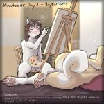  absurd_res anthro blush blush_lines bovid broken_horn brush canid canine canis canvas caprine domestic_dog duo emoji female goat hi_res horn kapri kapri_(kapri) kinktober male mammal markings mole_(marking) paintbrush shiba_inu spitz text 