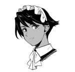  1girl :| black_hair bow bowtie close-up closed_mouth dark-skinned_female dark_skin greyscale iris_(suzushiro333) looking_at_viewer maid maid_headdress mole mole_under_eye monochrome original short_hair suzushiro_(suzushiro333) white_background 