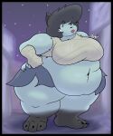  3_toes absurd_res anthro bandage barefoot belly big_belly big_breasts big_butt big_feet black_body black_eyes black_hair black_nose blue_body blue_clothing blue_skin breasts butt chubby_female clothing deep_navel dewott feet female generation_5_pokemon hair hi_res humanoid mammal mustelid navel nintendo otter overweight overweight_anthro overweight_female pokemon pokemon_(species) rami35x short_hair simple_background size_difference smaller_female solo thick_thighs toes torn_clothing 