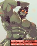  1boy abs arm_hair arm_up armpit_hair armpits bara beard blush chest_hair colored_skin come_hither cowboy_shot excessive_armpit_hair facial_hair green_skin grin hairy half-erect highres huge_pectorals juggermelon looking_at_viewer male_focus mature_male mohawk monster_boy muscular muscular_male navel navel_hair nipples opaque_sunglasses orc original paid_reward_available penis pointy_ears rhys_(juggermelon) seductive_smile short_hair smile solo stomach strongman_waist sunglasses text_censor thick_arms thick_eyebrows thick_thighs thighs tusks veins veiny_penis 