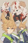  1_horn 2:3 anthro arknights bust_portrait duo hi_res horn human hung_(arknights) hypergryph lagomorph leonhardt_(arknights) leporid looking_at_viewer male mammal mythological_creature mythology portrait rabbit rabbit_ears signature simple_background sleeveless_shirt studio_montagne vystis 