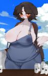  absurd_res amaverse angel_welina anthro bernese_mountain_dog big_breasts bodily_fluids bottle breast_milking breasts breasts_out_of_clothes canid canine canis clothed clothing clothing_lift container curvy_figure dairy_products domestic_dog embarrassed female female_anthro food furniture hair hi_res huge_breasts kemono lactating lactating_through_clothing looking_at_viewer looking_down mammal mei_kemo milk milk_bottle milk_container molosser mountain_dog naturally_censored one_breast_out overalls shy sky slightly_chubby smile smiling_at_viewer solo swiss_mountain_dog table thick_thighs voluptuous wet wet_clothing worried 