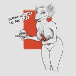  absurd_res alien anthro areola big_breasts breasts burger butt digital_media_(artwork) female food genitals hi_res lips lipstick looking_at_viewer makeup narleydraws nipples nude outlaw_star silgrian smile solo 