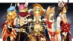  3boys 3girls animal_around_neck armor assassin_cross_(ragnarok_online) belt beret black_belt black_pants black_shirt blonde_hair blue_cape blue_eyes blue_headwear boobplate breastplate breasts brown_cape brown_hair brown_skirt brown_vest cape cat_boy closed_mouth clown_(ragnarok_online) collared_shirt commentary commentary_request cowboy_shot crosier cross detached_sleeves dress english_commentary expressionless eye_mask facial_tattoo fake_horns feathered_wings fox furry furry_male gauntlets green_eyes grin hair_between_eyes hat head_wings heart heart_tattoo helmet high_priest_(ragnarok_online) highres holding holding_staff holding_sword holding_weapon horned_helmet horns lazzi light_brown_hair long_bangs long_hair looking_afar looking_at_viewer low_ponytail medium_bangs medium_breasts multiple_boys multiple_girls open_clothes open_shirt paladin_(ragnarok_online) pants pauldrons pelvic_curtain pointy_ears professor_(ragnarok_online) ragnarok_online red_cape red_dress red_eyes red_scarf red_sleeves ringed_eyes sash scarf shirt shoulder_armor signature skirt skull sleeveless sleeveless_dress smile staff standing_on_another&#039;s_head striped_sleeves summoner_(ragnarok_online) sword tail_armor tattoo two-tone_dress vambraces vest visor_(armor) waist_cape weapon white_dress white_hair white_sash white_shirt white_sleeves white_wings wings 