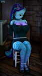  3d_(artwork) anthro bdsm big_breasts bondage bound breasts chair chair_bondage cleavage clothed clothing daveman1000 digital_media_(artwork) equid equine female furniture hasbro hi_res horn horn_jewelry horn_ring jewelry legwear mammal misty_(g5) mlp_g5 my_little_pony off_shoulder restraints ring_(jewelry) rope rope_bondage solo stockings sweater television topwear unicorn 