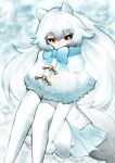  1girl animal_ears arctic_fox_(kemono_friends) blush bow bowtie capelet extra_ears fox_ears fox_girl fox_tail fur_trim gloves highres jack4l kemono_friends long_hair long_sleeves looking_at_viewer pantyhose pleated_skirt skirt solo tail white_gloves white_hair yellow_eyes 