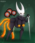  absurd_res anthro areola arthropod bent_over big_breasts big_butt biped black_body black_sclera blobslimey bodily_fluids breasts butt cum cum_inflation female genital_fluids hanging_breasts hi_res holding_object holding_weapon hollow_knight hornet_(hollow_knight) impregnation inflation nipples orange_areola orange_eyes orange_nipples sex solo team_cherry tentacle_sex tentacles text weapon 
