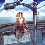  1:1 2023 absurd_res anthro avian bird clothed clothing digital_media_(artwork) feathers hair hi_res looking_away male red_body red_eyes red_feathers scarlet_side sketch solo tail underwear white_body yellow_body 