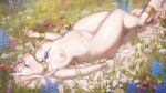  16:9 5_fingers anthro areola biped braided_hair breasts daisy_(flower) equid equine female fingers flower genitals hair hi_res horn lavender_(flower) long_hair mammal nipples plant plna pussy solo unicorn widescreen 