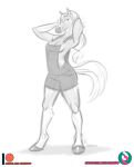  anthro breasts clothing equid equine female hi_res hooves horse mammal nicnak044 overalls pinup pose side_boob sketch solo 