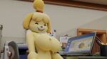  animal_crossing anthro azul_uwu big_breasts breasts canid canine canis domestic_dog eyes_closed female floppy_ears fluffy_ear fur hair hi_res isabelle_(animal_crossing) mammal nintendo nipples open_mouth shih_tzu solo tied_hair toy_dog yellow_body yellow_fur 