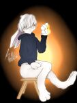  absurd_res anthro artist_rakusenpai fire furry hi_res legs_up male rabbit_legs sitting smile solo white_chair 