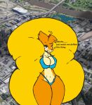  2022 3d_background anthro big_breasts bikini blaire_(lutnut215) breasts clothing collaboration digital_drawing_(artwork) digital_media_(artwork) fang_out female floatzel flying fur generation_4_pokemon helium_inflation hi_res inflation looking_at_viewer lutnut215 lying mammal mustelid musteline nintendo outside photo_background photography_(artwork) pokemon pokemon_(species) smile solo swimwear tan_body tan_fur true_musteline weasel z_dragon 