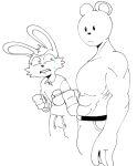  abs anonymous_artist anthro beady_eyes beanie_(roommates) bear big_hands bodily_fluids bonnie_(fnaf) clothed clothing crying duo female fist five_nights_at_freddy&#039;s five_nights_at_freddy&#039;s_2 frederick_(roommates) girl_staring_at_man&#039;s_chest hi_res jealous lagomorph leporid male mammal meme muscular muscular_male rabbit scottgames tears topless topless_male toy_freddy_(fnaf) 