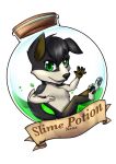  anthro canid canine canis chibi domestic_dog hi_res looking_at_viewer magic_potion male mammal neox potion_bottle rayray_wolfie slime solo waving_hand 