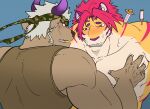  abs anthro aphrodisiac blush bovid bovine cattle clothing duo felid groping_chest horn lifewonders male male/male mammal muscular muscular_anthro muscular_male nomad_(tas) pantherine pecs shennong shirt shirtless syringe tank_top tiger tokyo_afterschool_summoners topwear wolfmanwilk 