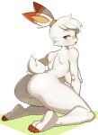  2023 4_toes anthro areola big_breasts blush breasts butt claws digital_media_(artwork) feet female female_anthro floppy_ears flowerpigeon73 fur generation_8_pokemon hair hi_res kemono kneeling lagomorph looking_at_viewer looking_back looking_back_at_viewer mammal nintendo nipples nude open_mouth pokemon pokemon_(species) scorbunny scut_tail short_tail soles solo tail thick_thighs toe_claws toeless_(marking) toes tongue white_body white_fur white_hair 