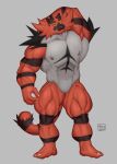  2023 anthro digital_drawing_(artwork) digital_media_(artwork) generation_7_pokemon incineroar male muscular muscular_anthro muscular_male nara64064 nintendo nipples pecs pokemon pokemon_(species) shaded signature simple_background solo tail 