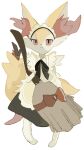  1girl :&lt; animal_ear_fluff animal_ears apron black_dress black_ribbon blush body_fur bow braixen broom closed_mouth clothed_pokemon commentary dress flat_chest fox_ears fox_girl fox_tail frilled_apron frills full_body furry furry_female highres holding holding_broom jitome light_blush looking_at_viewer maid maid_apron neck_ribbon pantyhose pokemon pokemon_(creature) red_bow red_eyes ribbon simple_background sleeveless sleeveless_dress solo standing tail two-tone_fur white_apron white_background white_fur white_pantyhose yellow_fur zen_(koko) 