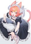 1girl absurdres animal_ears apron breasts cat_ears cat_girl cat_tail cigarette cleavage dress frilled_apron frills highres lingxia maid maid_apron maid_day maid_headdress original puffy_short_sleeves puffy_sleeves short_sleeves small_breasts solo tail white_apron white_background 