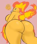  absurd_res anthro beak big_breasts big_butt breasts butt eyelashes female fire flaming_tail flaming_wings generation_1_pokemon hi_res legendary_pokemon looking_at_viewer looking_back looking_back_at_viewer low-angle_view moltres nintendo orange_body plantedpot pokemon pokemon_(species) rear_view solo tail thick_thighs wings 