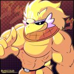  abs anthro avian biceps bird bulge clothing digital_media_(artwork) fizzyjay hi_res looking_at_viewer male mario_bros muscular muscular_anthro muscular_male nintendo paper_mario paper_mario:_the_thousand_year_door pecs rawk_hawk simple_background solo 