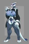  2023 anthro areola big_breasts biped blue_areola blue_body blue_nipples blush bodily_fluids breasts chorsinnell39 clothing digital_media_(artwork) eyewear female garter_straps generation_2_pokemon genitals glasses grey_background hi_res ineffective_clothing legendary_pokemon legwear lugia multicolored_body nintendo nipples pokemon pokemon_(species) puffy_areola pussy round_glasses simple_background solo sweat thick_thighs thigh_highs two_tone_body white_body 