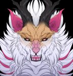  artist_name black_background black_sclera fur headshot_portrait hi_res horn looking_at_viewer mammal nyx_(wolfbane154) open_mouth pink_eyes pink_inner_ear pink_nose portrait sharp_teeth simple_background solo tan_body tan_fur teeth white_body white_fur wolfbane154 