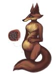  2023 anthro biped bladder_bulge canid canine female fox hi_res kinkyanon mammal nude simple_background solo standing story story_in_description tail white_background 