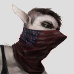  2015 akrolayn ambiguous_species anthro bandanna black_clothing black_sclera black_shirt black_tank_top black_topwear brown_hair bust_portrait clothing covering covering_mouth detailed digital_media_(artwork) digital_painting_(artwork) geodis hair headshot_portrait hi_res jack_(akrolayn) kerchief male portrait shirt signature simple_background solo stars_and_stripes tank_top topwear unavailable_at_source united_states_of_america white_background white_body white_skin 
