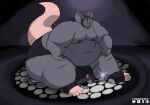  2013 anthro belly big_belly big_bulge big_moobs bulge butt_crush crush duo fur grey_body grey_fur hair huge_belly huge_bulge kazecat lardo_(kazecat) licking licking_lips male mammal moobs morbidly_obese morbidly_obese_anthro morbidly_obese_male murid murine nipples obese obese_anthro obese_male overweight overweight_anthro overweight_male rat rodent simple_background sitting_on_another size_difference tail thick_tail thick_thighs tongue tongue_out 