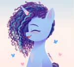  2023 afro blue_body blue_hair blush curled_hair digital_media_(artwork) equid equine female feral freckles hair hasbro hi_res horn mammal marenlicious misty_(g5) mlp_g5 my_little_pony open_mouth open_smile simple_background smile solo unicorn unicorn_horn white_background 