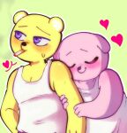  &lt;3 2023 anthro bear biped blush coco_(unicorn_wars) duo embrace eyes_closed gordi_(unicorn_wars) hi_res hug humanoid_hands mammal pink_body salmonkiwi smoking unicorn_wars yellow_body 