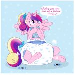  &lt;3 1:1 accessory big_diaper blue_background blush border bow_ribbon clothed clothing crayon dialogue diaper english_text equid equine female friendship_is_magic fur furgonomics hair hair_accessory hair_bow hair_ribbon hasbro hi_res horn jupiters mammal multicolored_hair multicolored_tail my_little_pony pink_body pink_fur ponytail poofy_diaper princess_cadance_(mlp) purple_eyes ribbons simple_background sitting tail tail_accessory tail_bow tail_ribbon teenager text wearing_diaper white_border winged_unicorn wings young 