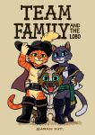  2023 anthro belt black_body black_fur blue_eyes boots brown_body canid canine canis cape chihuahua clothed clothing comic cover cover_art cover_page digital_media_(artwork) domestic_cat domestic_dog dreamworks embrace english_text felid feline felis female feral footwear fur group hat headgear headwear hi_res kitty_softpaws looking_at_viewer male mammal open_mouth perrito_(puss_in_boots) puss_in_boots puss_in_boots_(dreamworks) puss_in_boots_(film) puss_in_boots_the_last_wish saran_kit simple_background smile standing sweater teeth text tongue tongue_out topwear toy_dog trio 