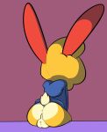  anthro balls bottomless butt clothed clothing genitals hi_res hoodie lagomorph leporid male mammal pizza_rabbit_(rabblet) rabbit rabblet rear_view sitting solo topwear 