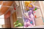  3d_(artwork) absurd_res anthro ass_up blonde_hair breasts cunnilingus digital_media_(artwork) duo female genitals hair hi_res league_of_legends licking oral poppy_(lol) public public_nudity purple_body pussy riot_games sex short_stack teemoty tongue tongue_out tristana_(lol) vaginal white_hair yordle 